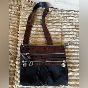 Brighton Go Go Black Nylon & Brown Croc Pattern Leather Crossbody Handbag